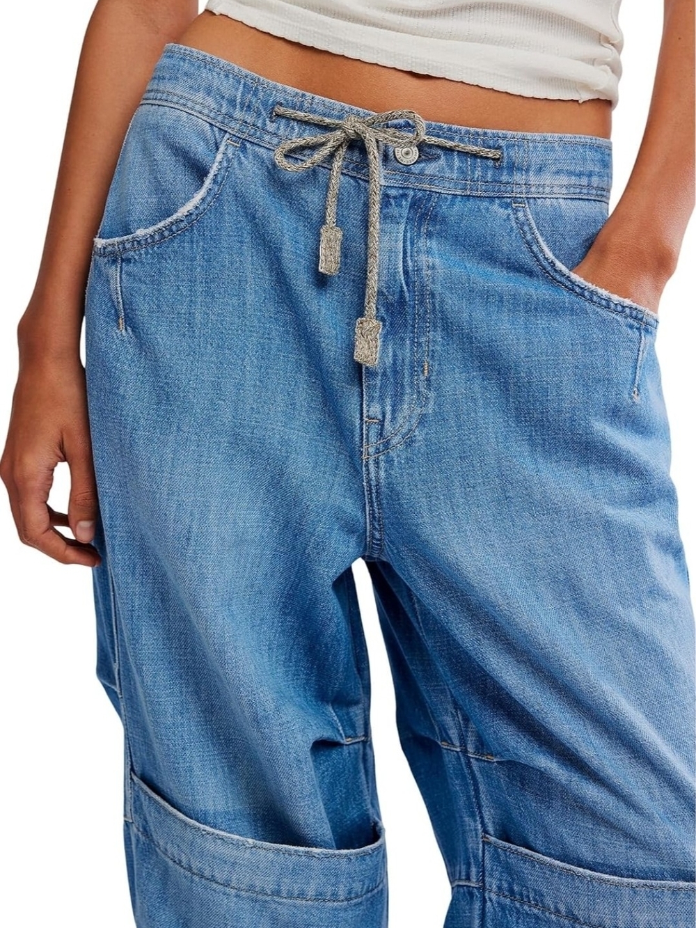 NWOT We The Free Logan Cinched Cargo Jeans with Drawstring Waist - Picture 4 of 14